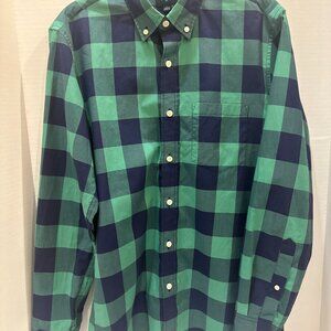 J CREW FACTORY Mens Long Sleeve Button Down Cotton Shirt Slim Blue & Green Plaid